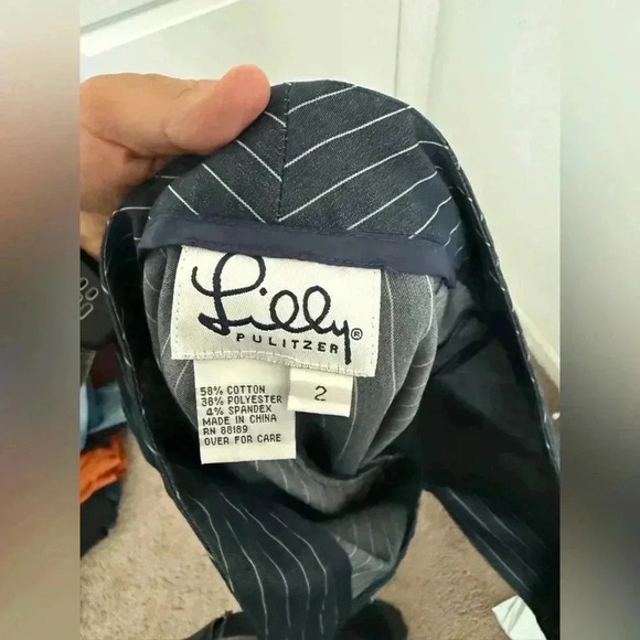 Lilly Pulitzer pinstriped trousers size 2 Navy blue with white stripes Vintage - Picture 4 of 5